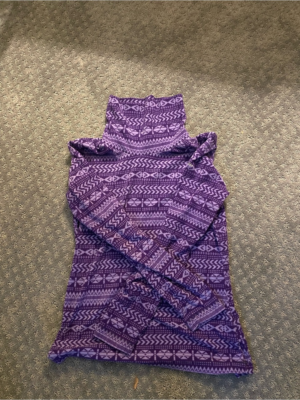 Women's Purple Geometric Fleece Turtleneck Long Sleeve Top